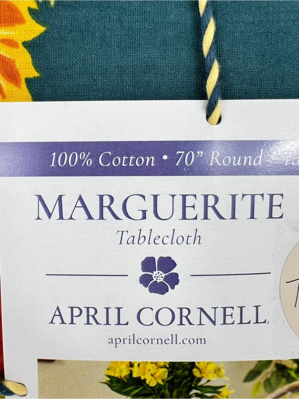 April Cornell Marguerite Floral Tablecloth Teal Yellow Orange 70